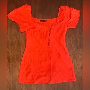 Zara Vibrant Orange-Red Button Front Mini Dress